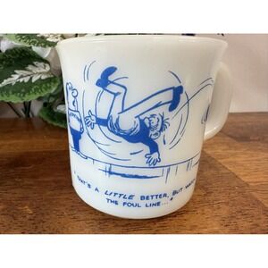 Vintage‎ Glassbake Bowling Cartoon Mug – Milk Glass Coffee Cup